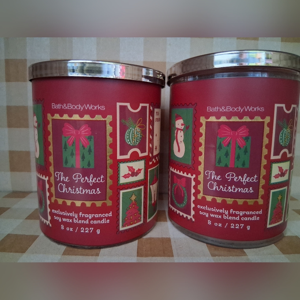 Bath & Body Works THE PWRFECT CHRISTMAS 8oz. Single Wick Candle SET OF 2! NEW!